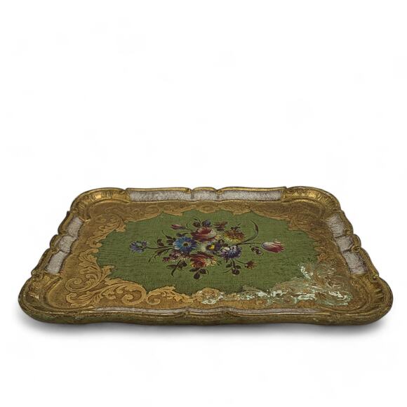 Mita Hand Decorated Florentine Serving Tray Flowers Made in Italy 14x10.5 READ - Picture 10 of 13